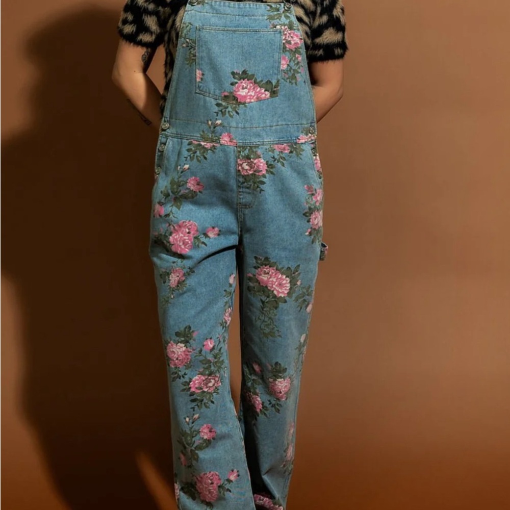90s Throwback Floral Denim Boyfriend Overalls